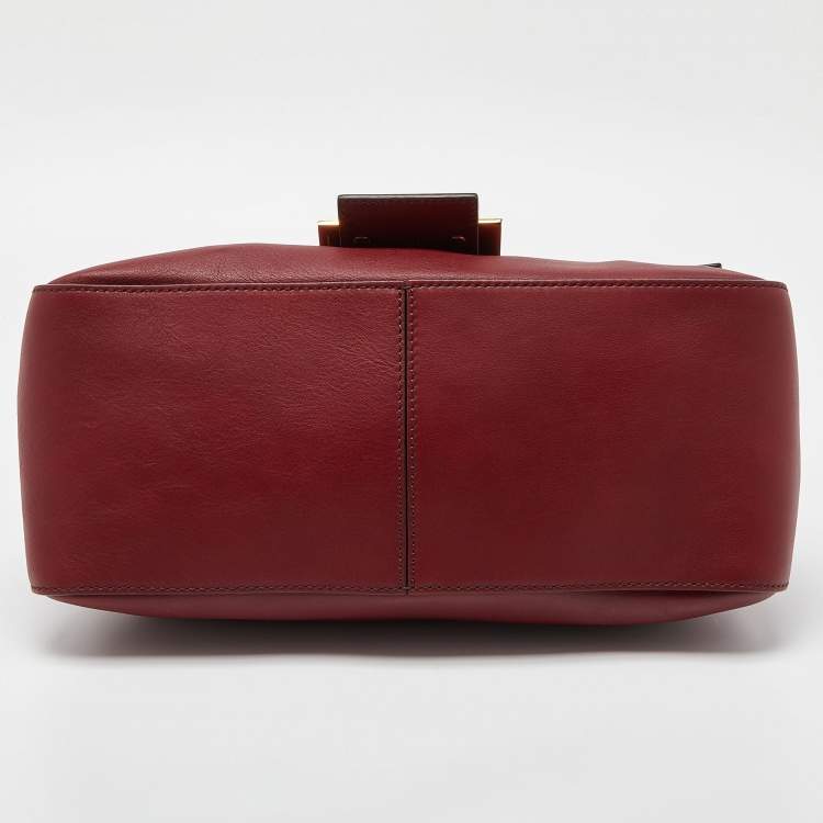 Pre Owned Fendi Dark Red Leather Big Mamma Forever Baguette Bag