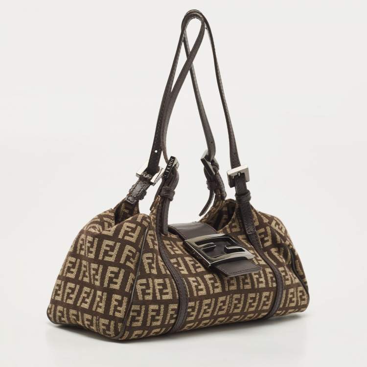 Pre Owned Fendi Tobacco Zucca Canvas and Leather Shoulder Bag