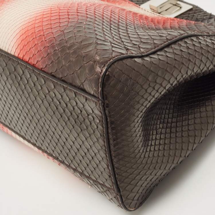 Pre Owned Fendi Dark Tri Color Python Mini Peekaboo Top Handle Bag