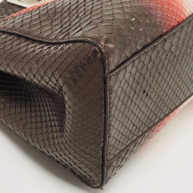 Pre Owned Fendi Dark Tri Color Python Mini Peekaboo Top Handle Bag