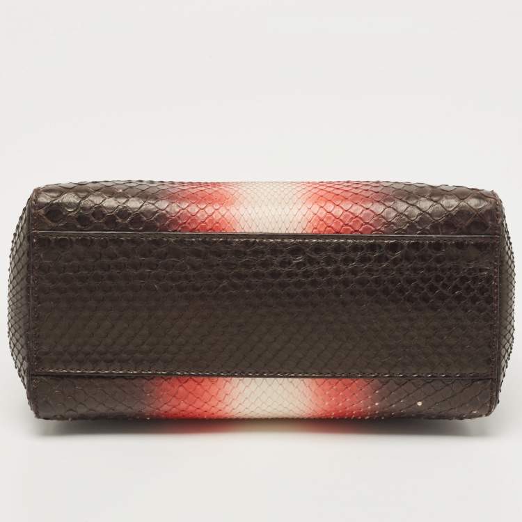 Pre Owned Fendi Dark Tri Color Python Mini Peekaboo Top Handle Bag