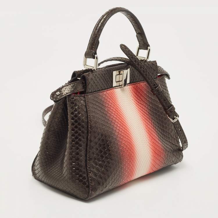 Pre Owned Fendi Dark Tri Color Python Mini Peekaboo Top Handle Bag