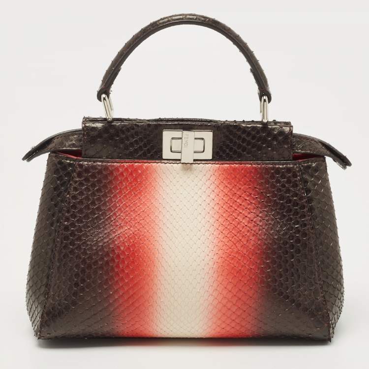 Pre Owned Fendi Dark Tri Color Python Mini Peekaboo Top Handle Bag