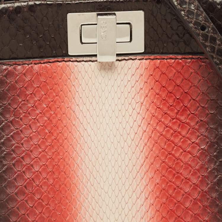 Pre Owned Fendi Dark Tri Color Python Mini Peekaboo Top Handle Bag