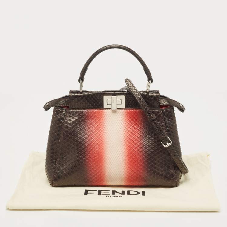 Pre Owned Fendi Dark Tri Color Python Mini Peekaboo Top Handle Bag