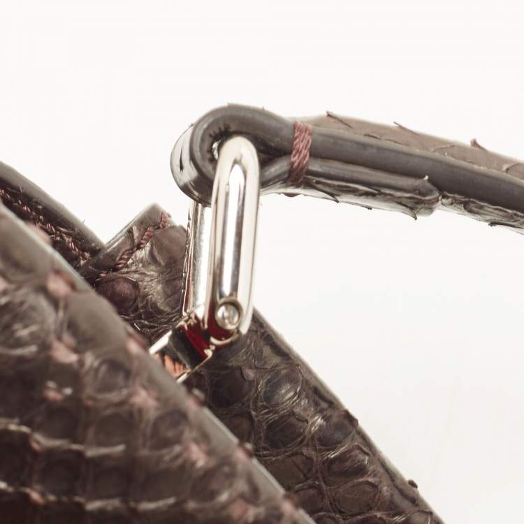 Pre Owned Fendi Dark Tri Color Python Mini Peekaboo Top Handle Bag