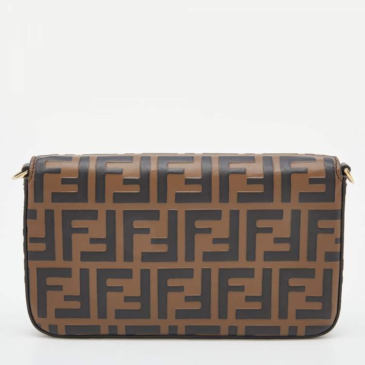 Pre Owned Fendi Tobacco/Black Zucca Leather Small FF Wallet On Chain