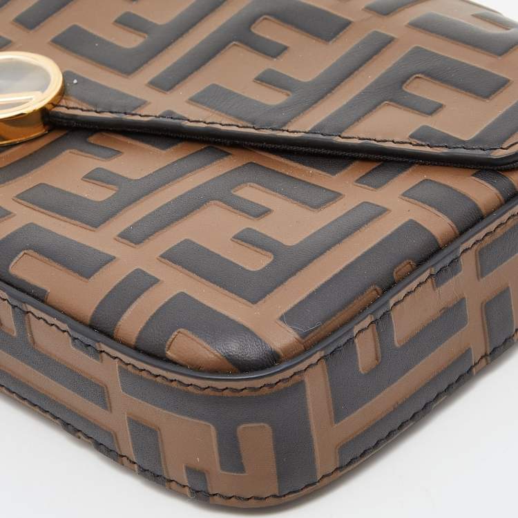 Pre Owned Fendi Tobacco/Black Zucca Leather Small FF Wallet On Chain