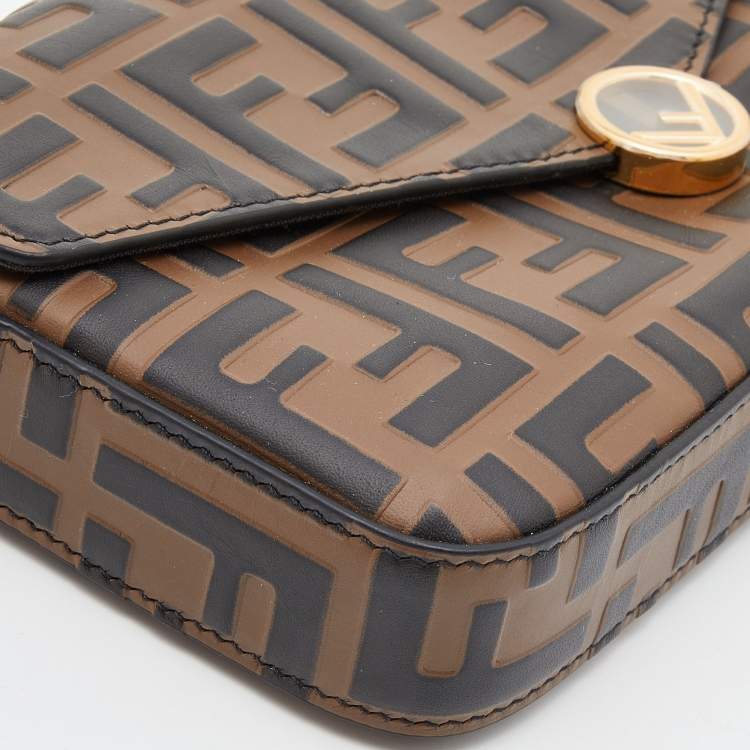 Pre Owned Fendi Tobacco/Black Zucca Leather Small FF Wallet On Chain