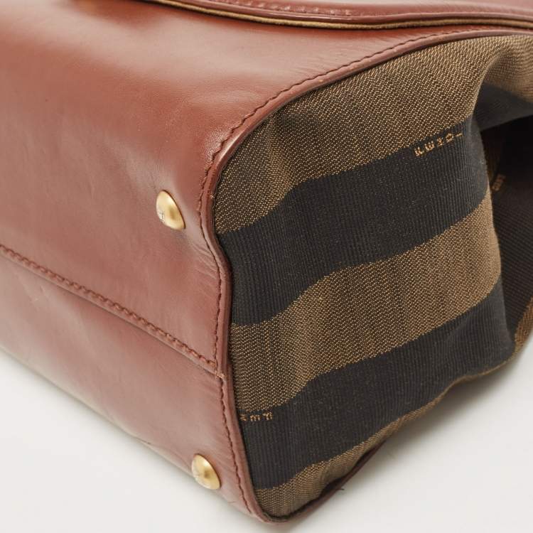 Pre Owned Fendi Multicolor Penguin Stripe Canvas and Leather Silvana Top Handle Bag