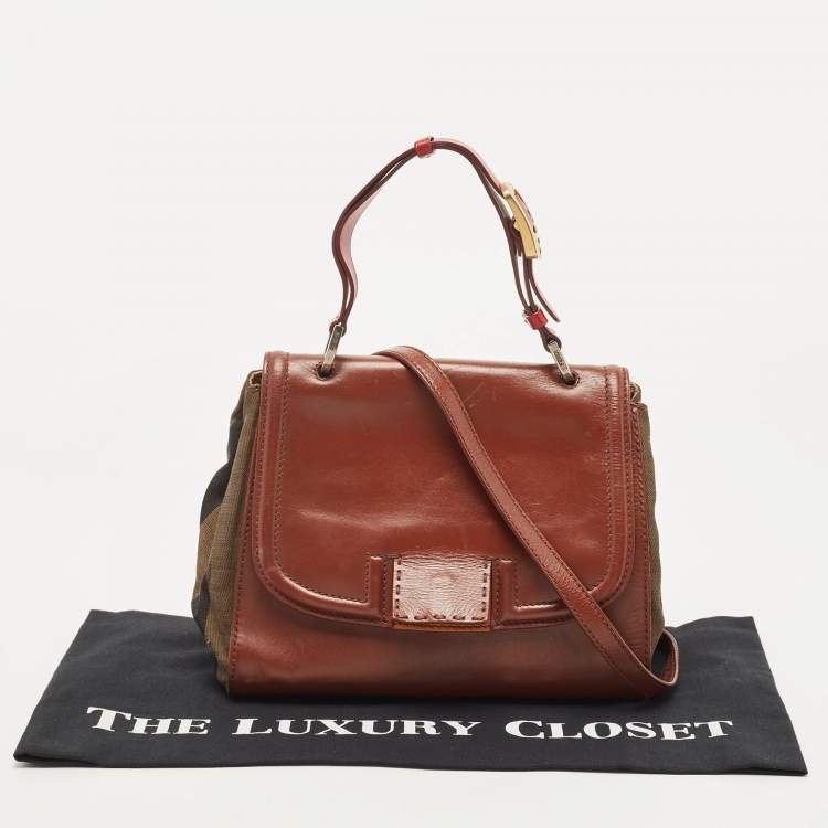Pre Owned Fendi Multicolor Penguin Stripe Canvas and Leather Silvana Top Handle Bag
