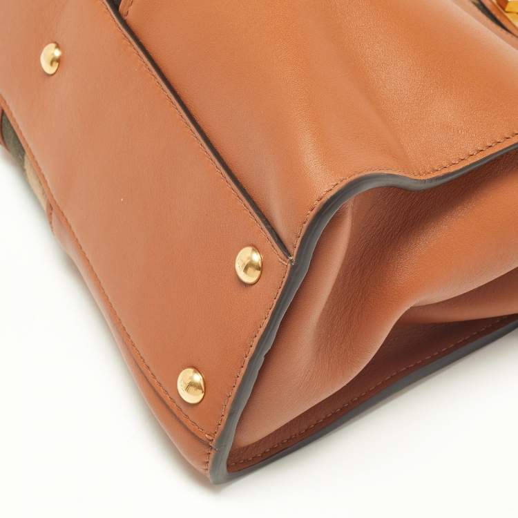 Pre Owned Fendi Brown Leather Medium Stripe Peekaboo Top Handle Bag