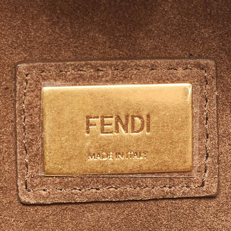 Pre Owned Fendi Brown Leather Medium Stripe Peekaboo Top Handle Bag