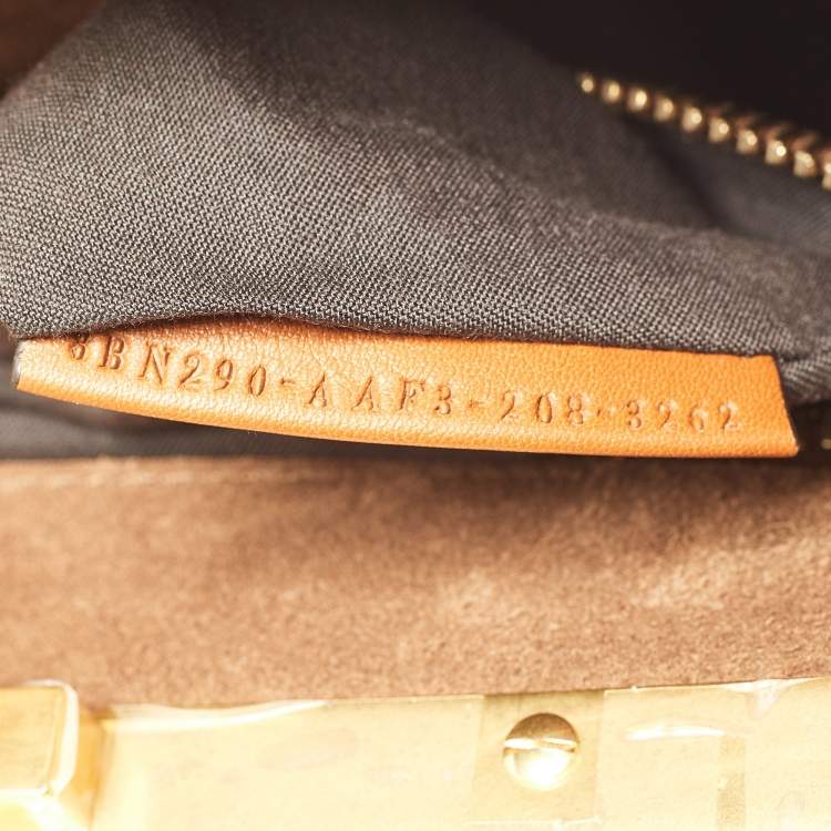 Pre Owned Fendi Brown Leather Medium Stripe Peekaboo Top Handle Bag
