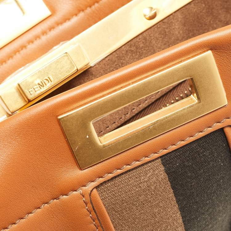 Pre Owned Fendi Brown Leather Medium Stripe Peekaboo Top Handle Bag