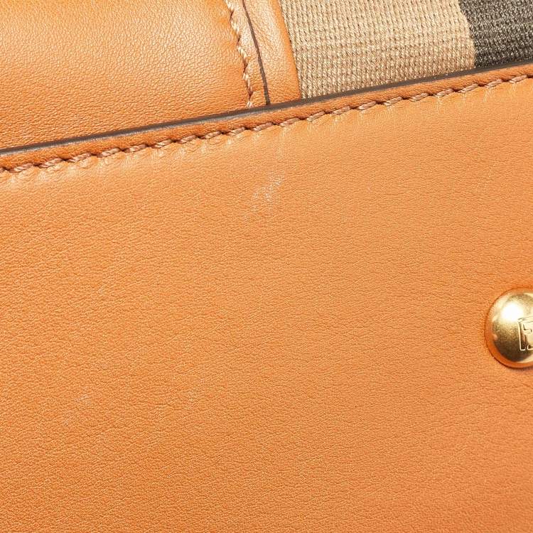 Pre Owned Fendi Brown Leather Medium Stripe Peekaboo Top Handle Bag