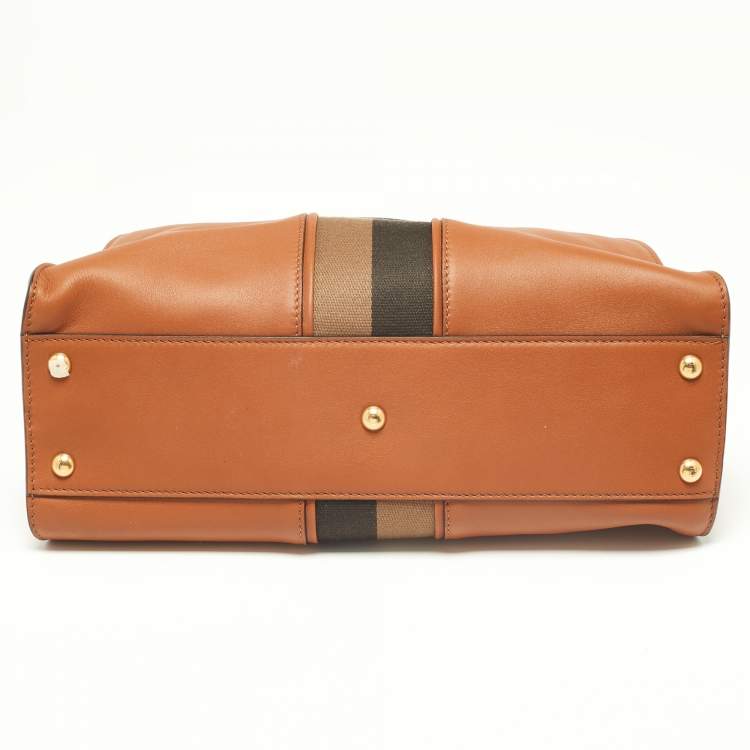 Pre Owned Fendi Brown Leather Medium Stripe Peekaboo Top Handle Bag
