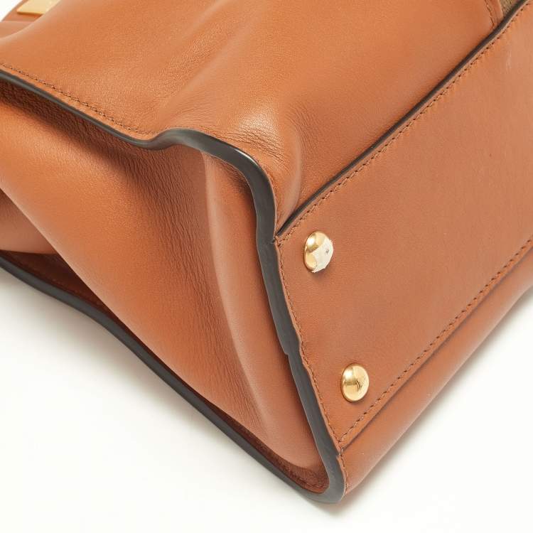 Pre Owned Fendi Brown Leather Medium Stripe Peekaboo Top Handle Bag