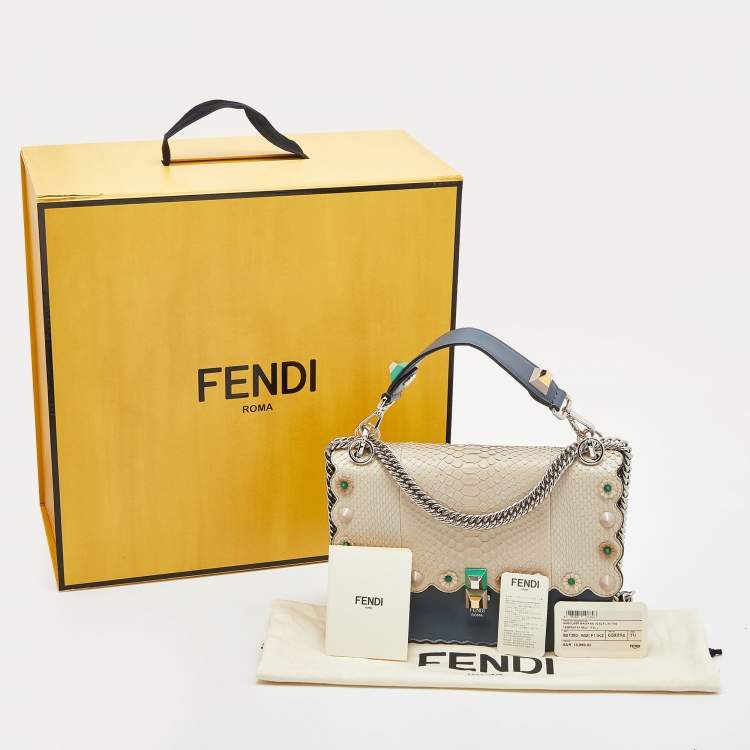 Pre Owned Fendi Blue/Beige Scalloped Leather Medium Kan I Shoulder Bag