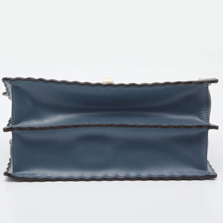 Pre Owned Fendi Blue/Beige Scalloped Leather Medium Kan I Shoulder Bag