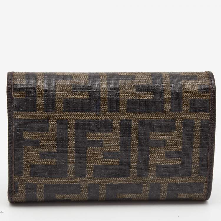 Pre Owned Fendi Dark Brown Zucca Coated Canvas Logo Trifold Wallet