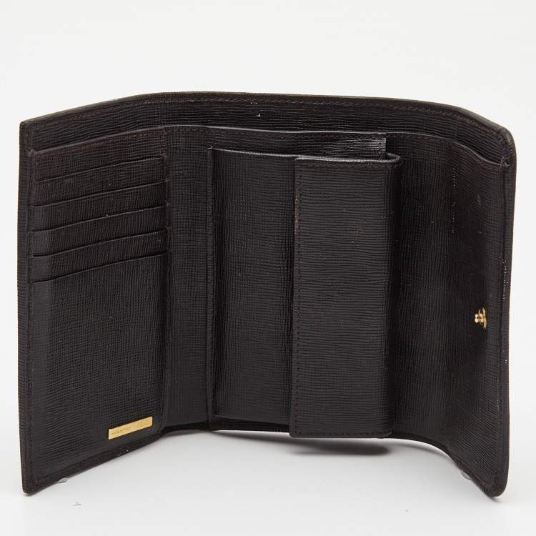 Pre Owned Fendi Dark Brown Zucca Coated Canvas Logo Trifold Wallet