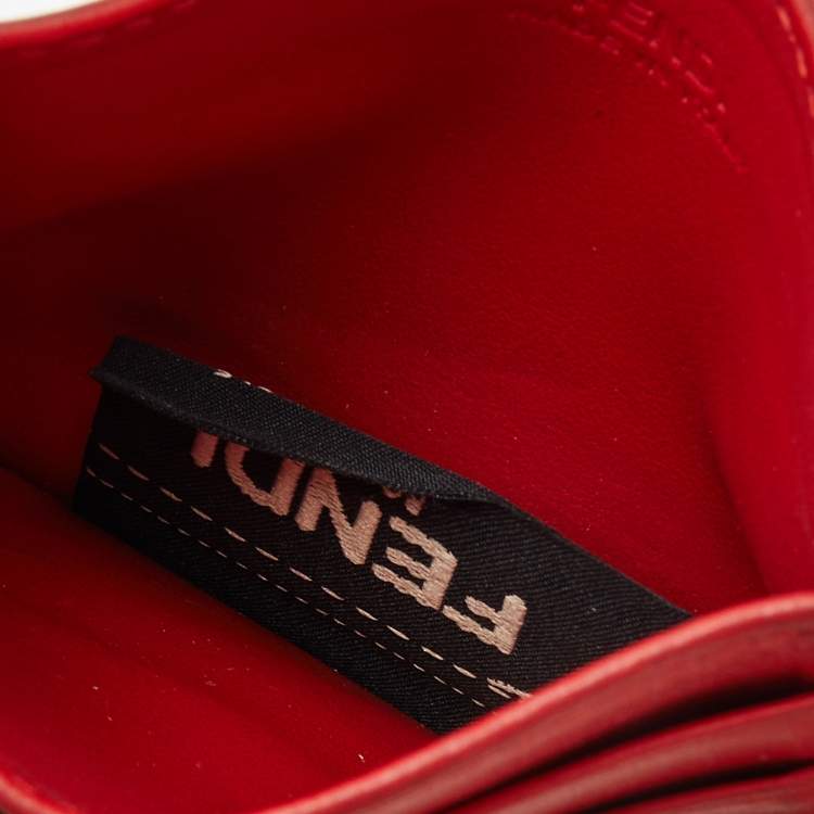 Pre Owned Fendi Red/Black Leather Monster Eyes Card Holder