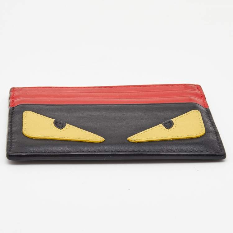 Pre Owned Fendi Red/Black Leather Monster Eyes Card Holder