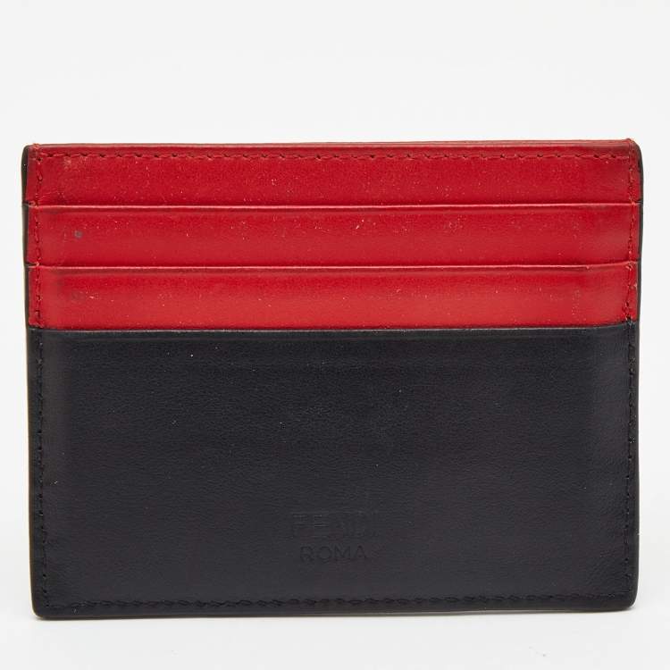 Pre Owned Fendi Red/Black Leather Monster Eyes Card Holder