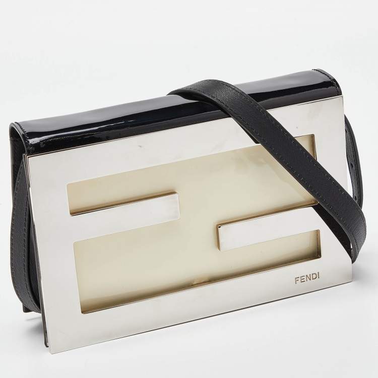 Pre Owned Fendi Multicolor Patent and Leather Metal FF Flap Bag