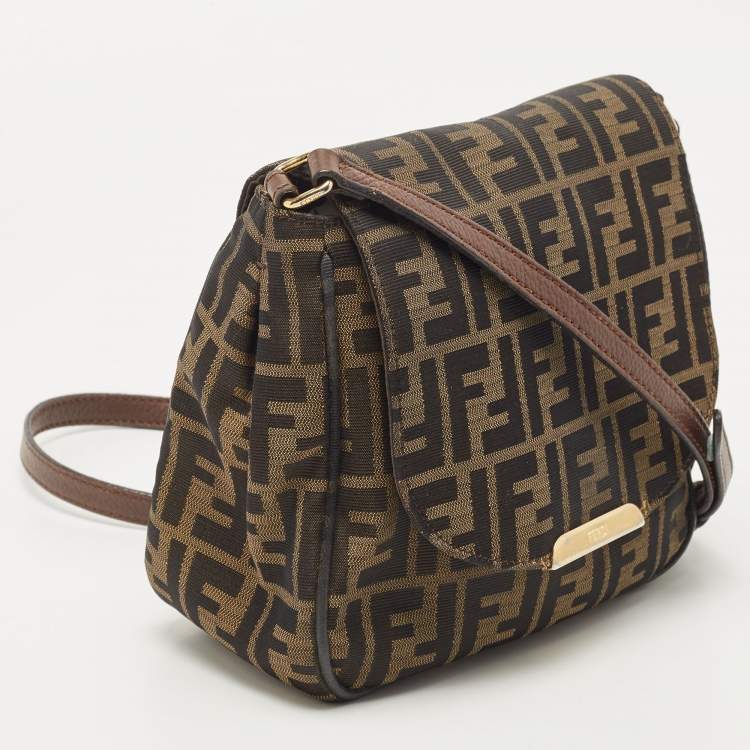 Pre Owned Fendi Tobacco Zucca Canvas and Leather Flap Crossbody Bag
