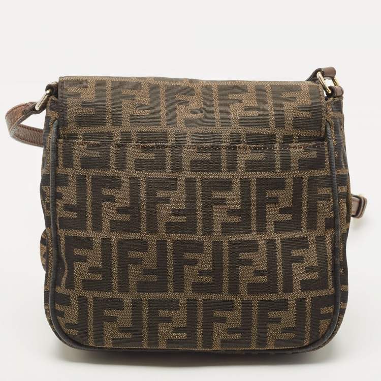 Pre Owned Fendi Tobacco Zucca Canvas and Leather Flap Crossbody Bag