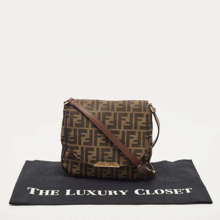 Pre Owned Fendi Tobacco Zucca Canvas and Leather Flap Crossbody Bag