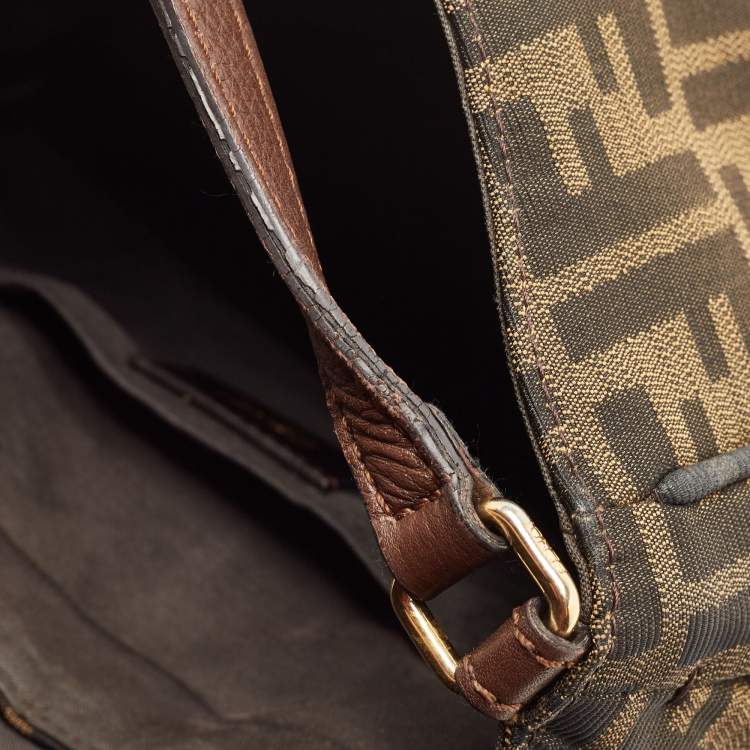 Pre Owned Fendi Tobacco Zucca Canvas and Leather Flap Crossbody Bag