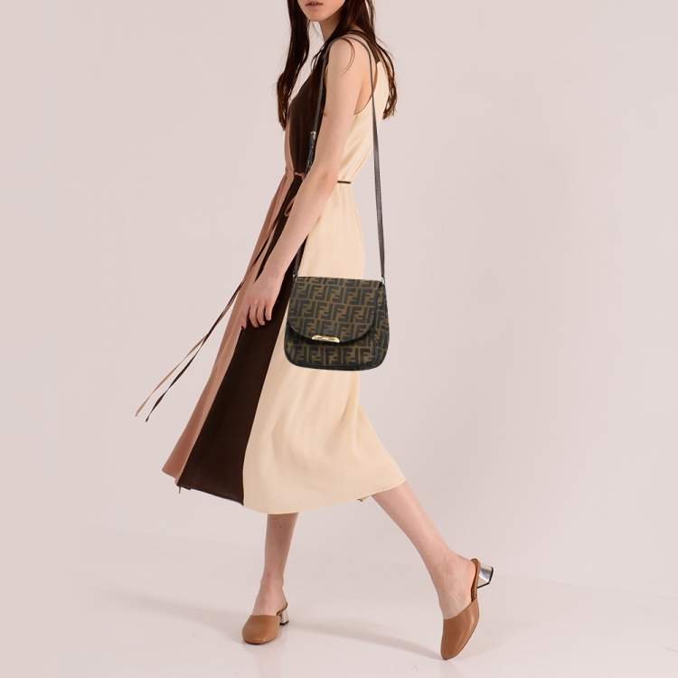 Pre Owned Fendi Tobacco Zucca Canvas and Leather Flap Crossbody Bag