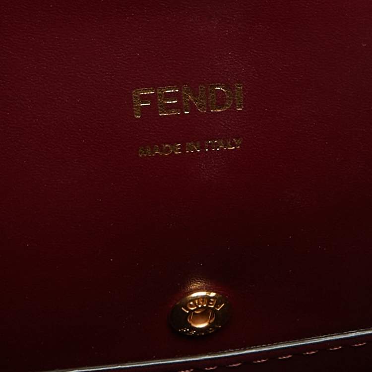 Pre Owned Fendi Burgundy/Cream FF Raffia and Leather Peekaboo X Tote