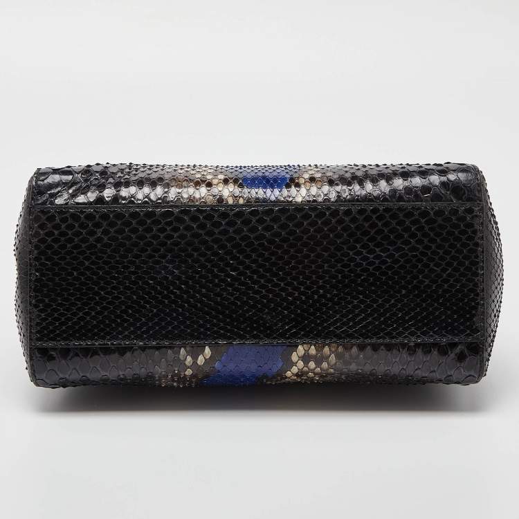 Pre Owned Fendi Black/Blue Python Mini Peekaboo Top Handle Bag