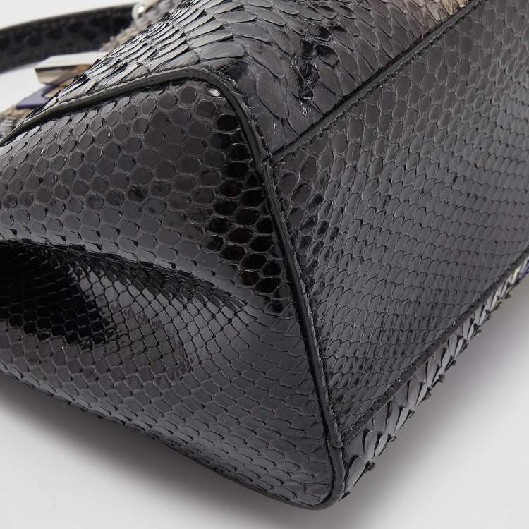 Pre Owned Fendi Black/Blue Python Mini Peekaboo Top Handle Bag