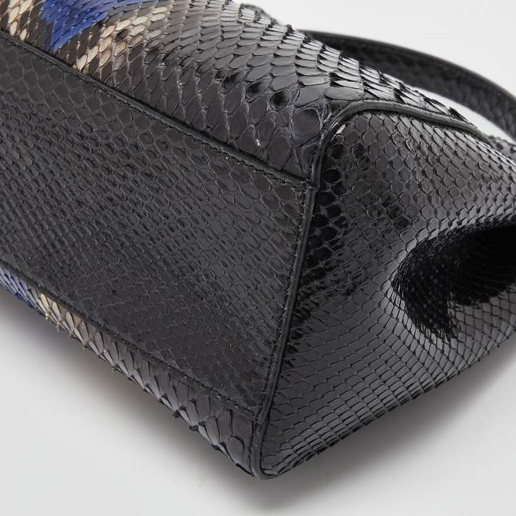 Pre Owned Fendi Black/Blue Python Mini Peekaboo Top Handle Bag