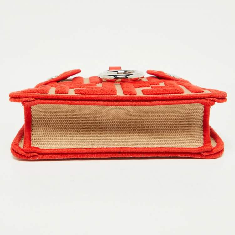 Pre Owned Fendi Red/Beige FF Canvas and Leather Pico Peekaboo Charm Bag