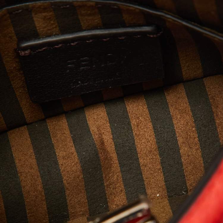 Pre Owned Fendi Red/Beige FF Canvas and Leather Pico Peekaboo Charm Bag