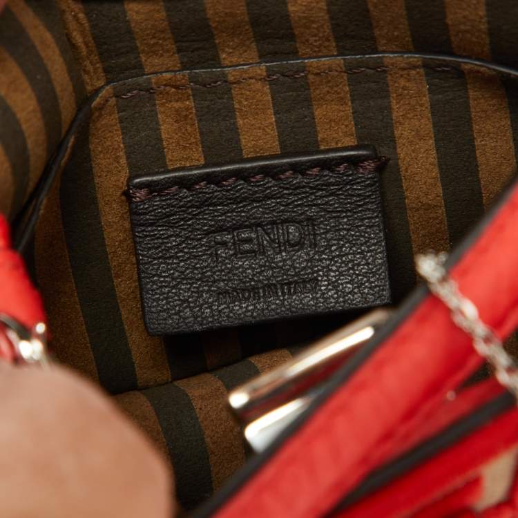 Pre Owned Fendi Red/Beige FF Canvas and Leather Pico Peekaboo Charm Bag
