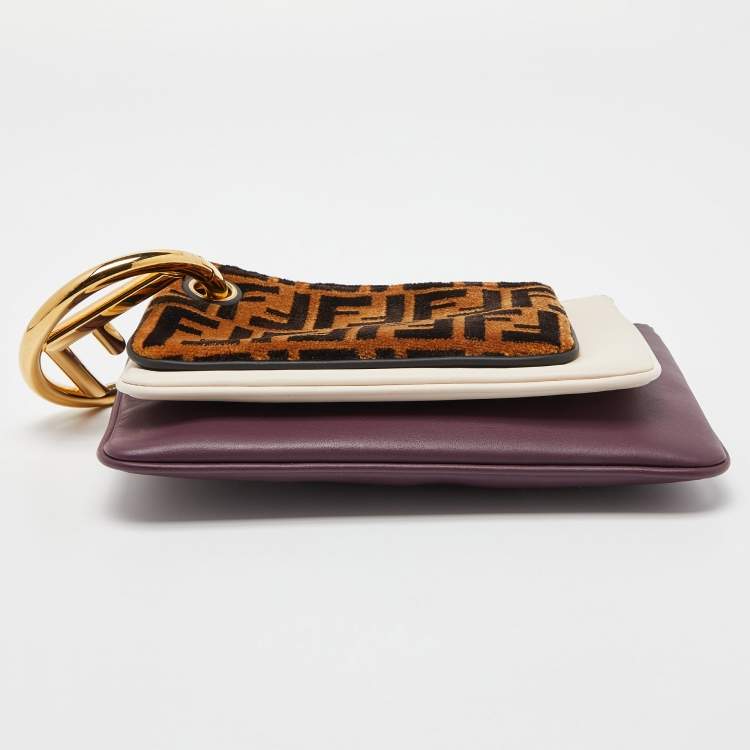 Pre Owned Fendi Multicolor Zucca Velvet and Leather Triplette Pouch