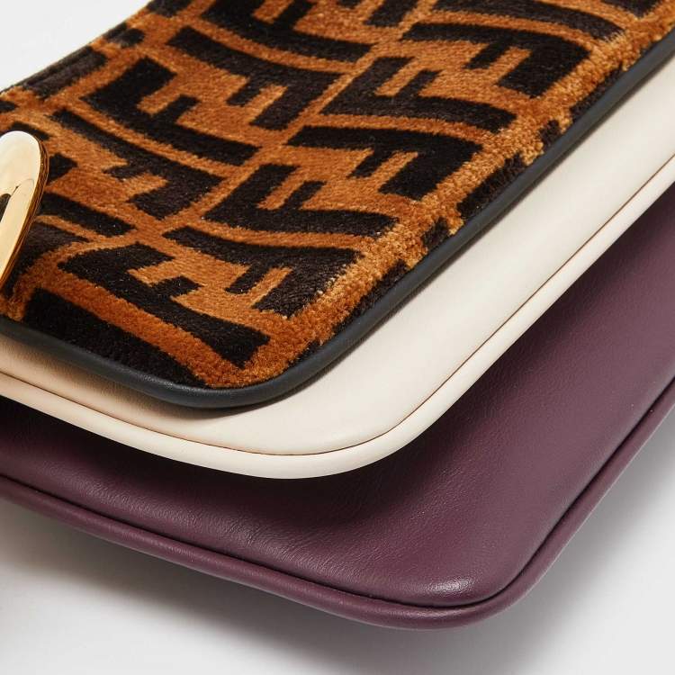 Pre Owned Fendi Multicolor Zucca Velvet and Leather Triplette Pouch