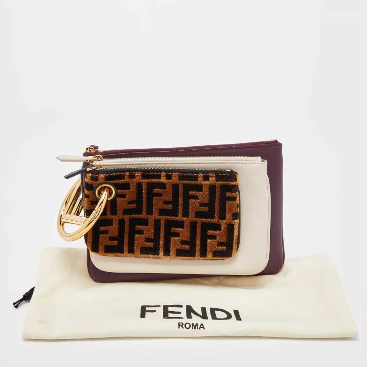 Pre Owned Fendi Multicolor Zucca Velvet and Leather Triplette Pouch
