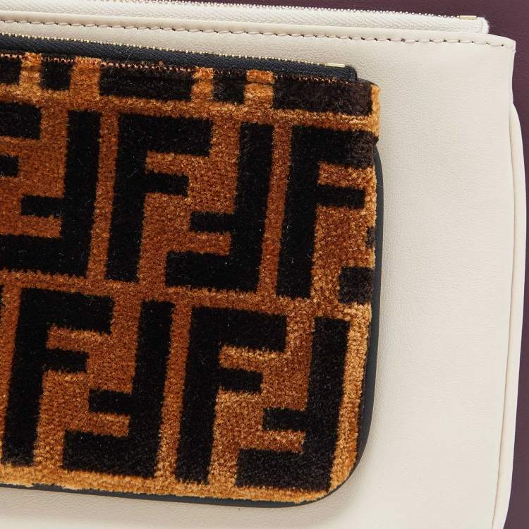 Pre Owned Fendi Multicolor Zucca Velvet and Leather Triplette Pouch