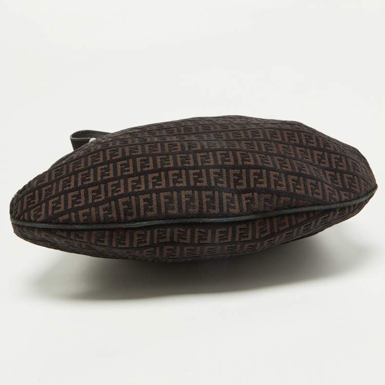 Pre Owned Fendi Brown/Black Zucchino Canvas and Leather Oyster Hobo