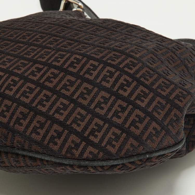 Pre Owned Fendi Brown/Black Zucchino Canvas and Leather Oyster Hobo