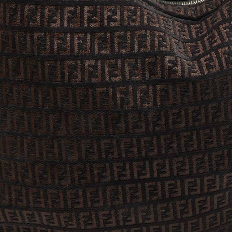 Pre Owned Fendi Brown/Black Zucchino Canvas and Leather Oyster Hobo