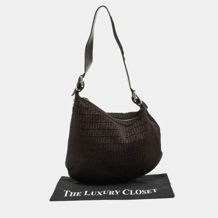 Pre Owned Fendi Brown/Black Zucchino Canvas and Leather Oyster Hobo